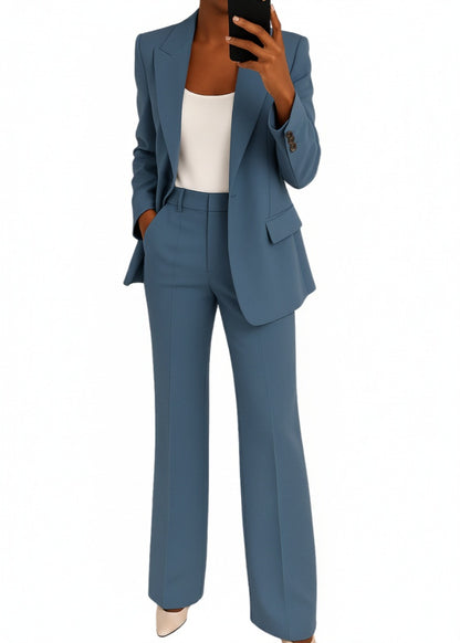 Femme Ensemble Tailleur Blazer et Pantalon Large à Revers