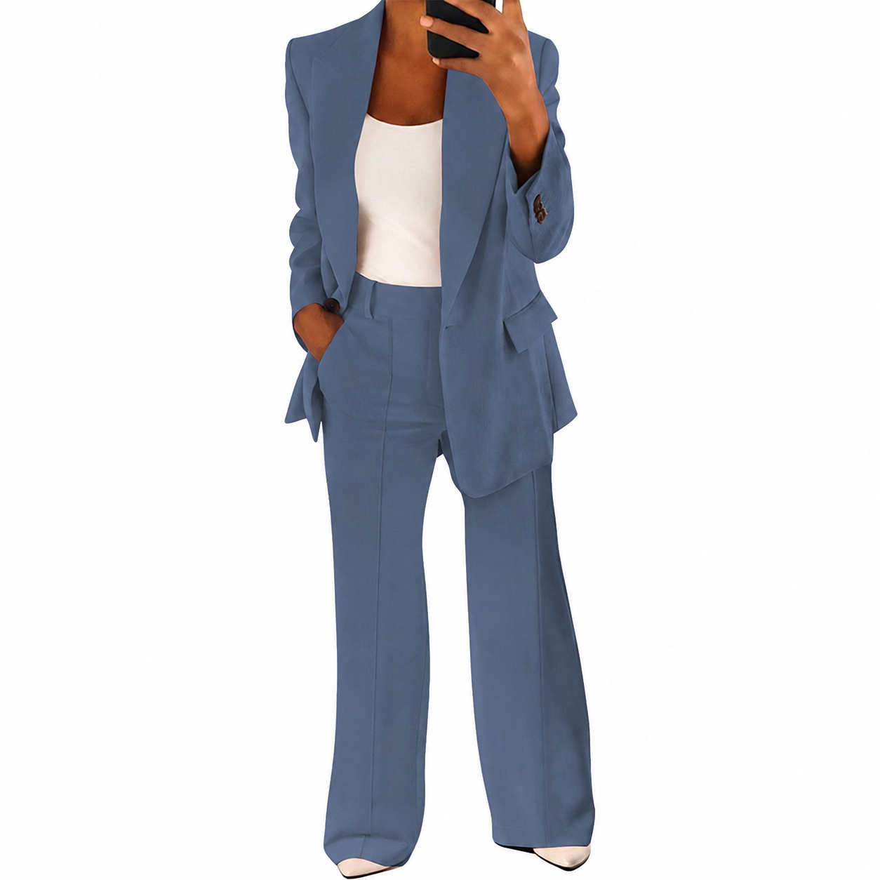 Femme Ensemble Tailleur Blazer et Pantalon Large à Revers