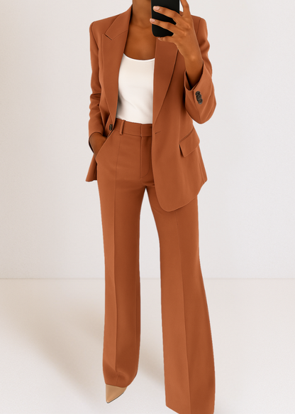 Femme Ensemble Tailleur Blazer et Pantalon Large à Revers