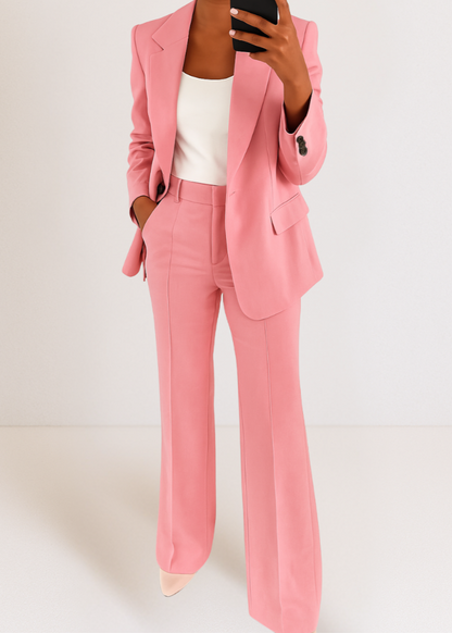 Femme Ensemble Tailleur Blazer et Pantalon Large à Revers