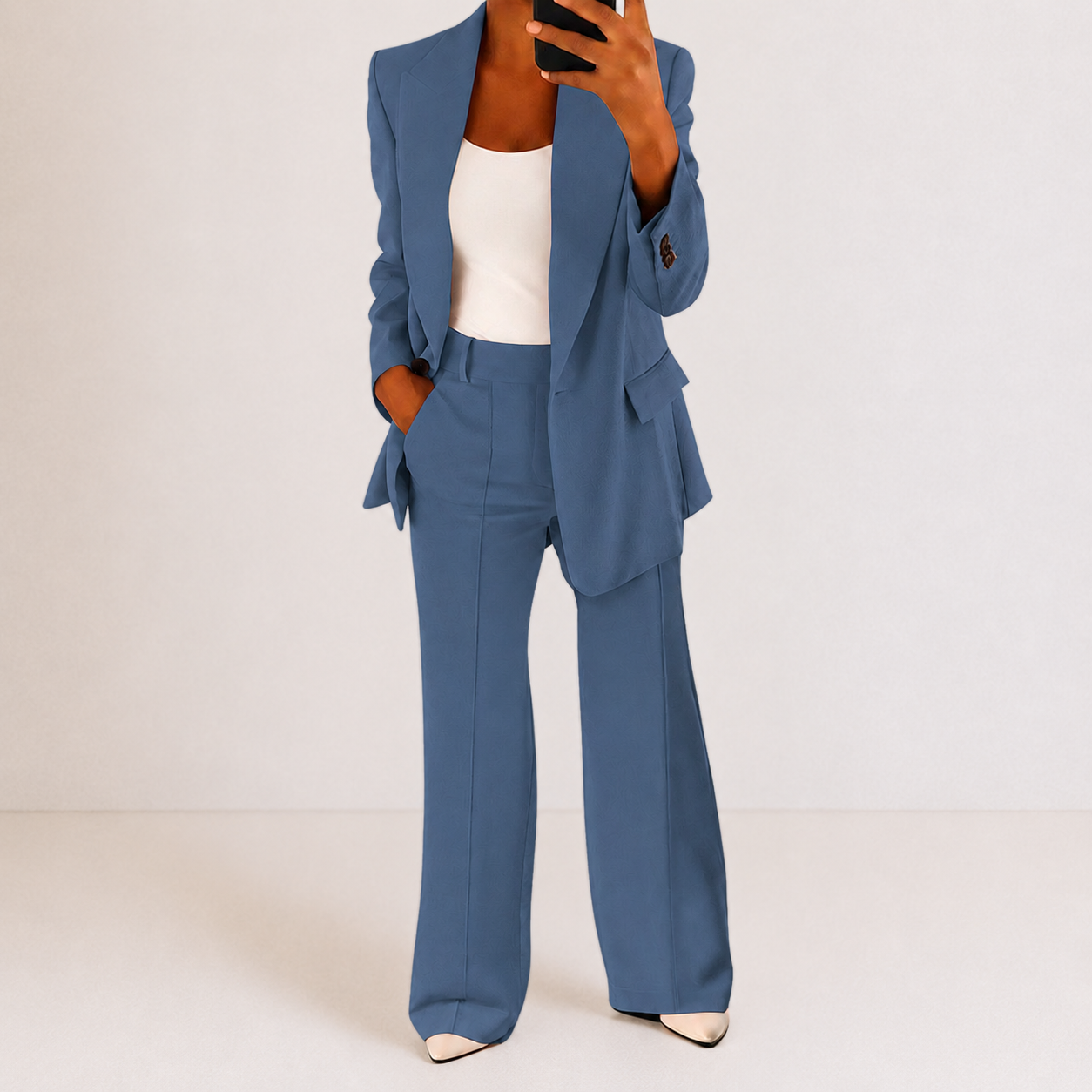 Femme Ensemble Tailleur Blazer et Pantalon Large à Revers