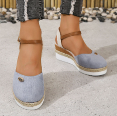 Femme Espadrilles à Semelle Compensée avec Bride à la Cheville et Bout Rond