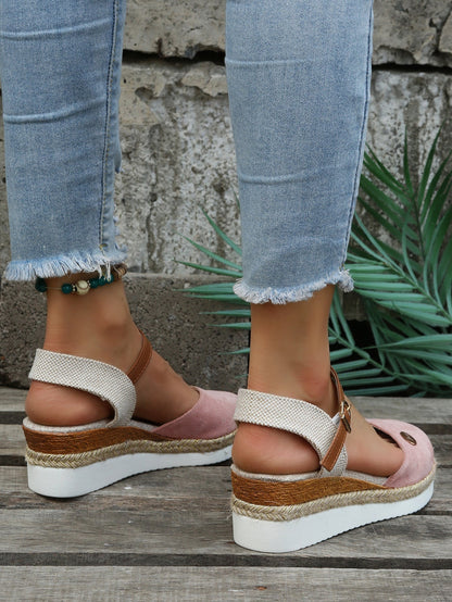 Femme Espadrilles à Semelle Compensée avec Bride à la Cheville et Bout Rond