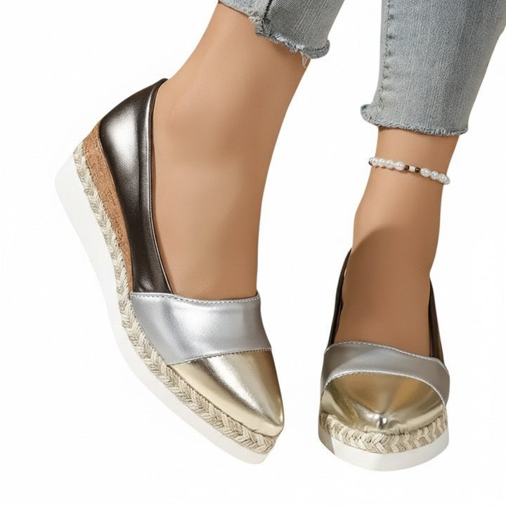 Femme Espadrilles à Talon Compensé avec Bout Pointu et Plateforme Tressée
