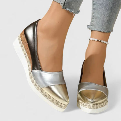 Femme Espadrilles à Talon Compensé avec Bout Pointu et Plateforme Tressée