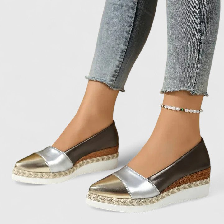 Femme Espadrilles à Talon Compensé avec Bout Pointu et Plateforme Tressée