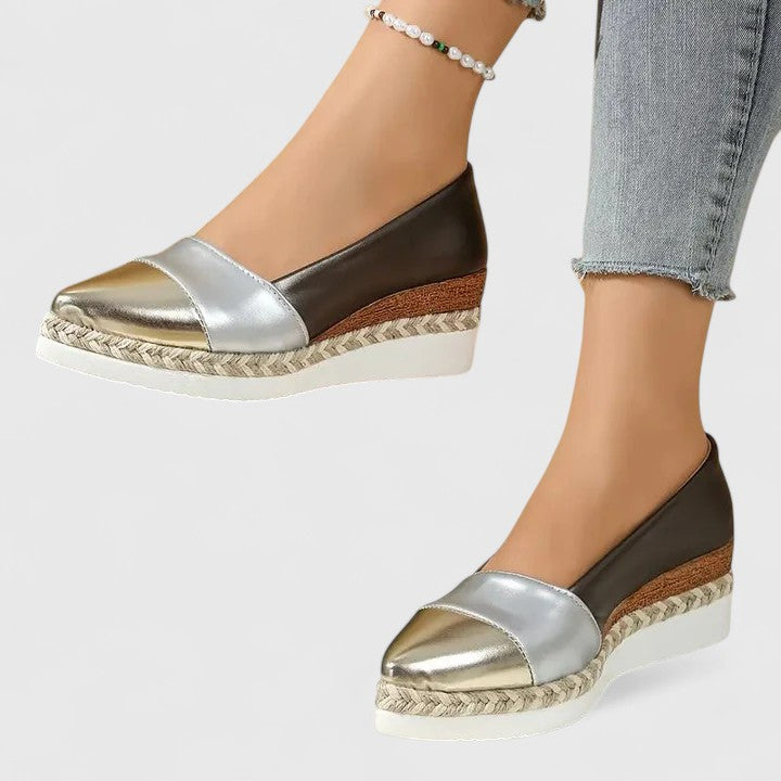 Femme Espadrilles à Talon Compensé avec Bout Pointu et Plateforme Tressée