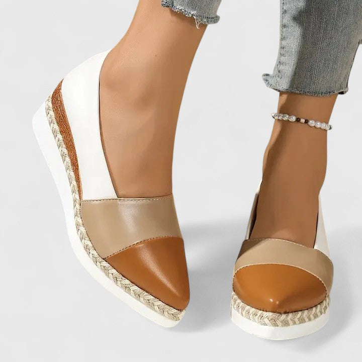 Femme Espadrilles à Talon Compensé avec Bout Pointu et Plateforme Tressée