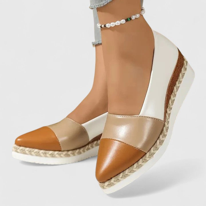 Femme Espadrilles à Talon Compensé avec Bout Pointu et Plateforme Tressée