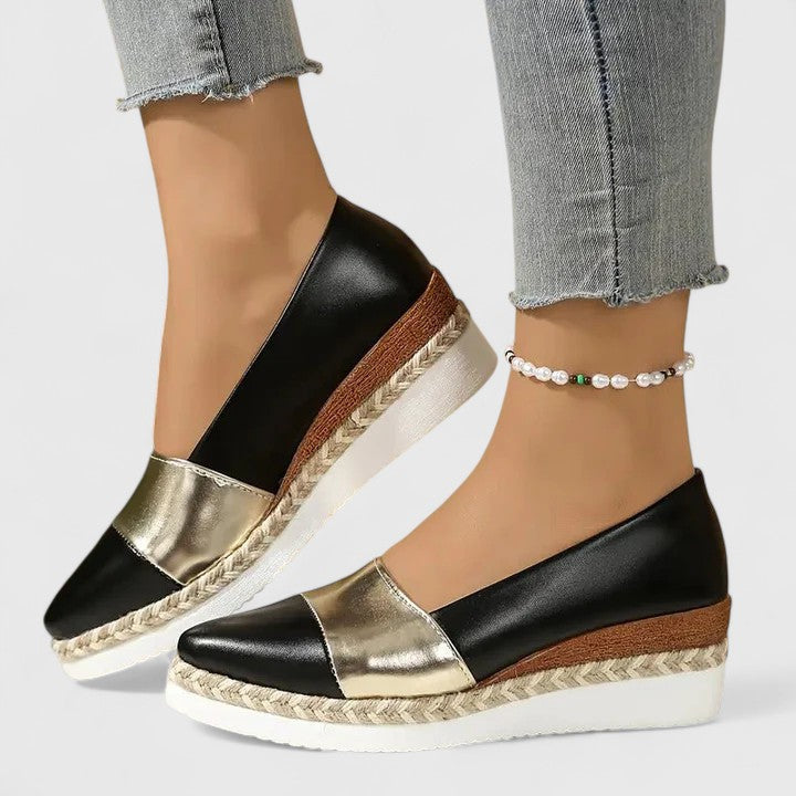Femme Espadrilles à Talon Compensé avec Bout Pointu et Plateforme Tressée