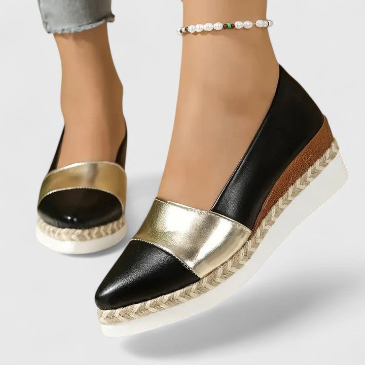Femme Espadrilles à Talon Compensé avec Bout Pointu et Plateforme Tressée