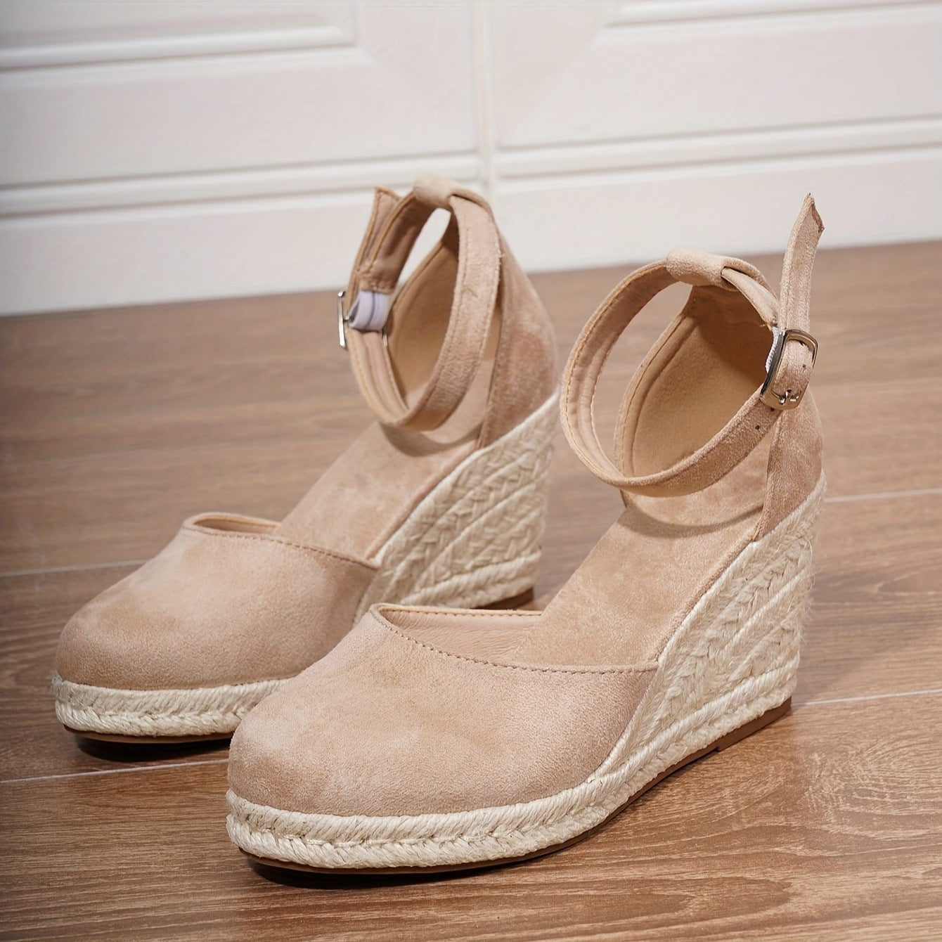 Femme Espadrilles à Talon Compensé avec Bride à Boucle et Bout Fermé