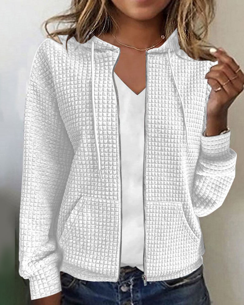 Femme Hoodie Zippé Manches Longues avec Capuche et Poches