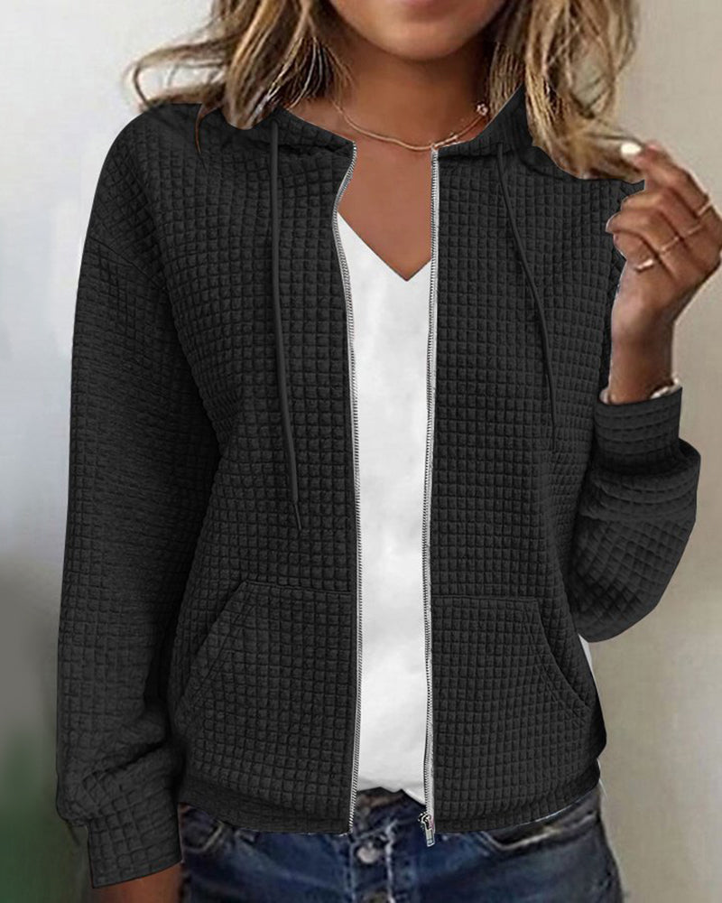 Femme Hoodie Zippé Manches Longues avec Capuche et Poches