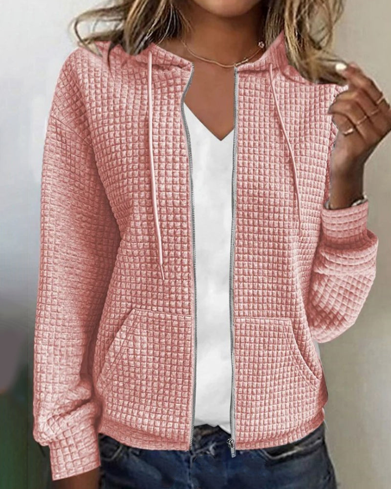 Femme Hoodie Zippé Manches Longues avec Capuche et Poches