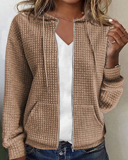 Femme Hoodie Zippé Manches Longues avec Capuche et Poches