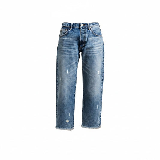 Femme Jean Droit Taille Haute Déchiré avec Ourlet Effiloché