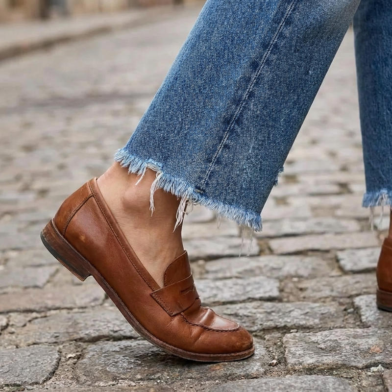 Femme Jean Droit Taille Haute Déchiré avec Ourlet Effiloché
