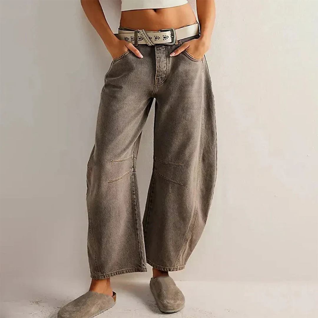 Femme Jean Large Taille Basse Barrel Fit avec Surpiqûres