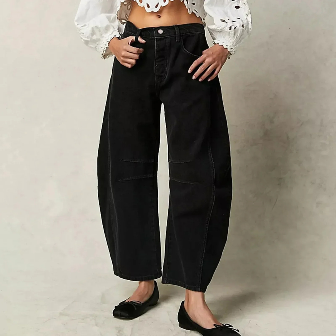 Femme Jean Large Taille Basse Barrel Fit avec Surpiqûres