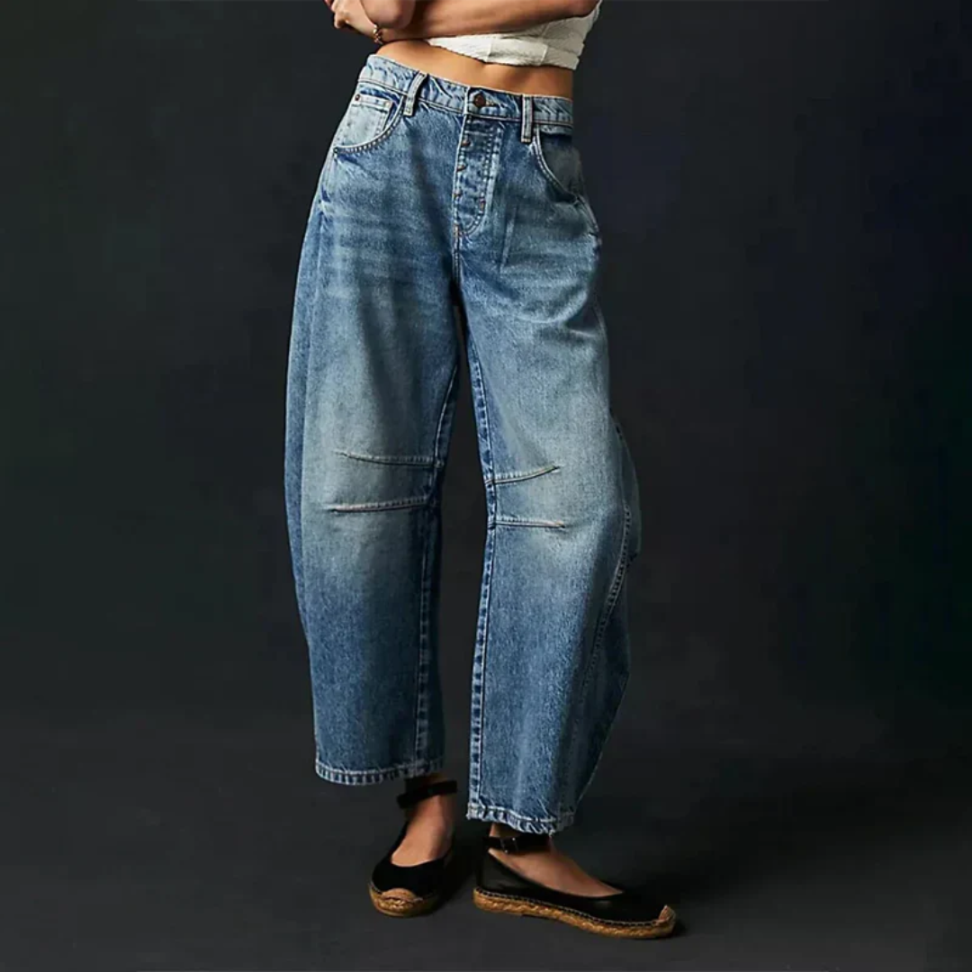 Femme Jean Large Taille Basse Barrel Fit avec Surpiqûres