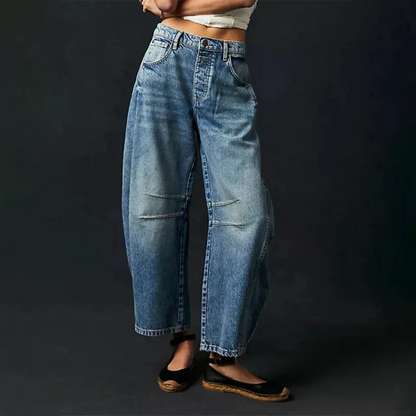 Femme Jean Large Taille Basse Barrel Fit avec Surpiqûres