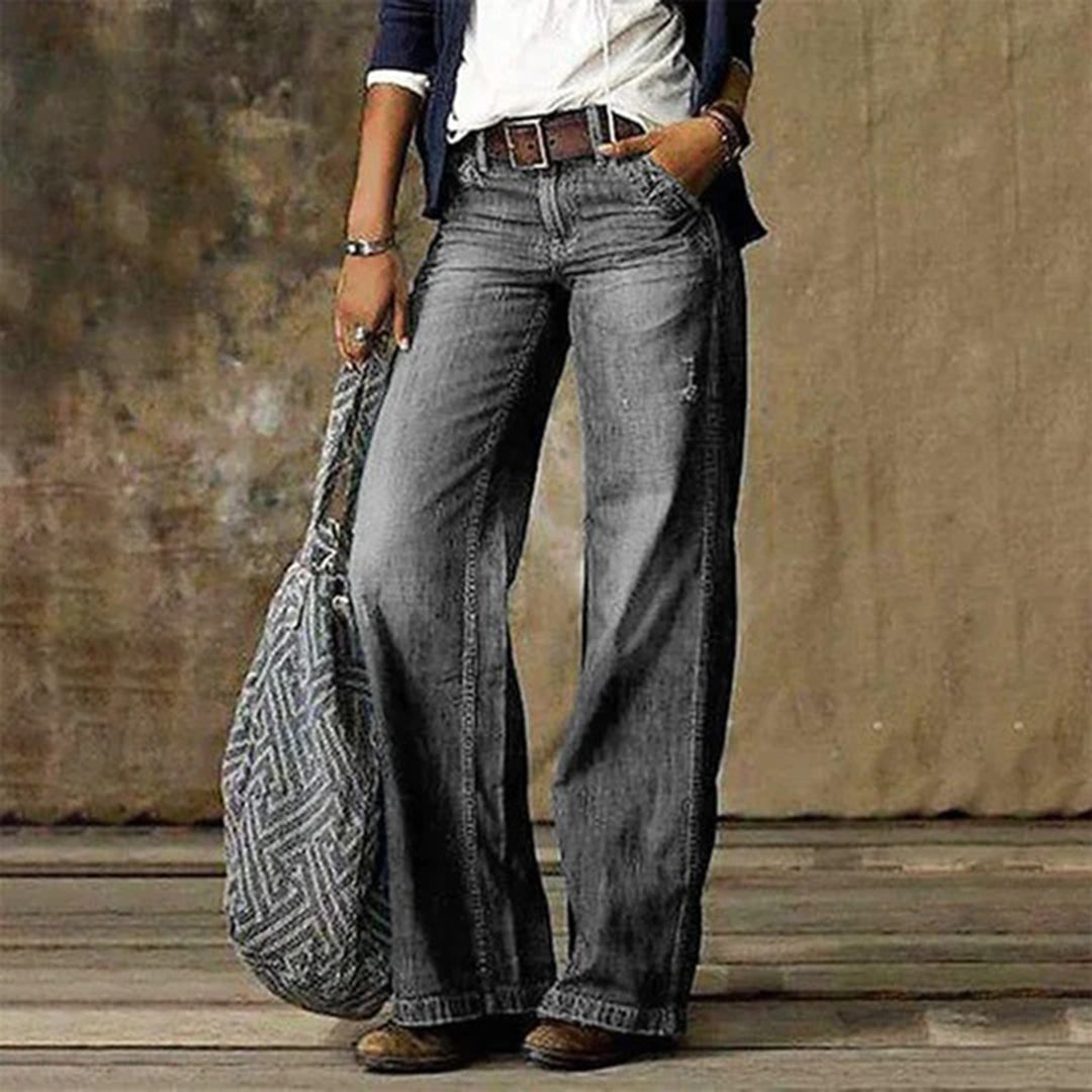 Femme Jean Large Taille Basse Style Vintage Délavé