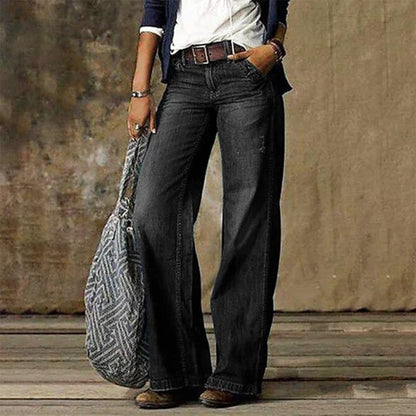 Femme Jean Large Taille Basse Style Vintage Délavé