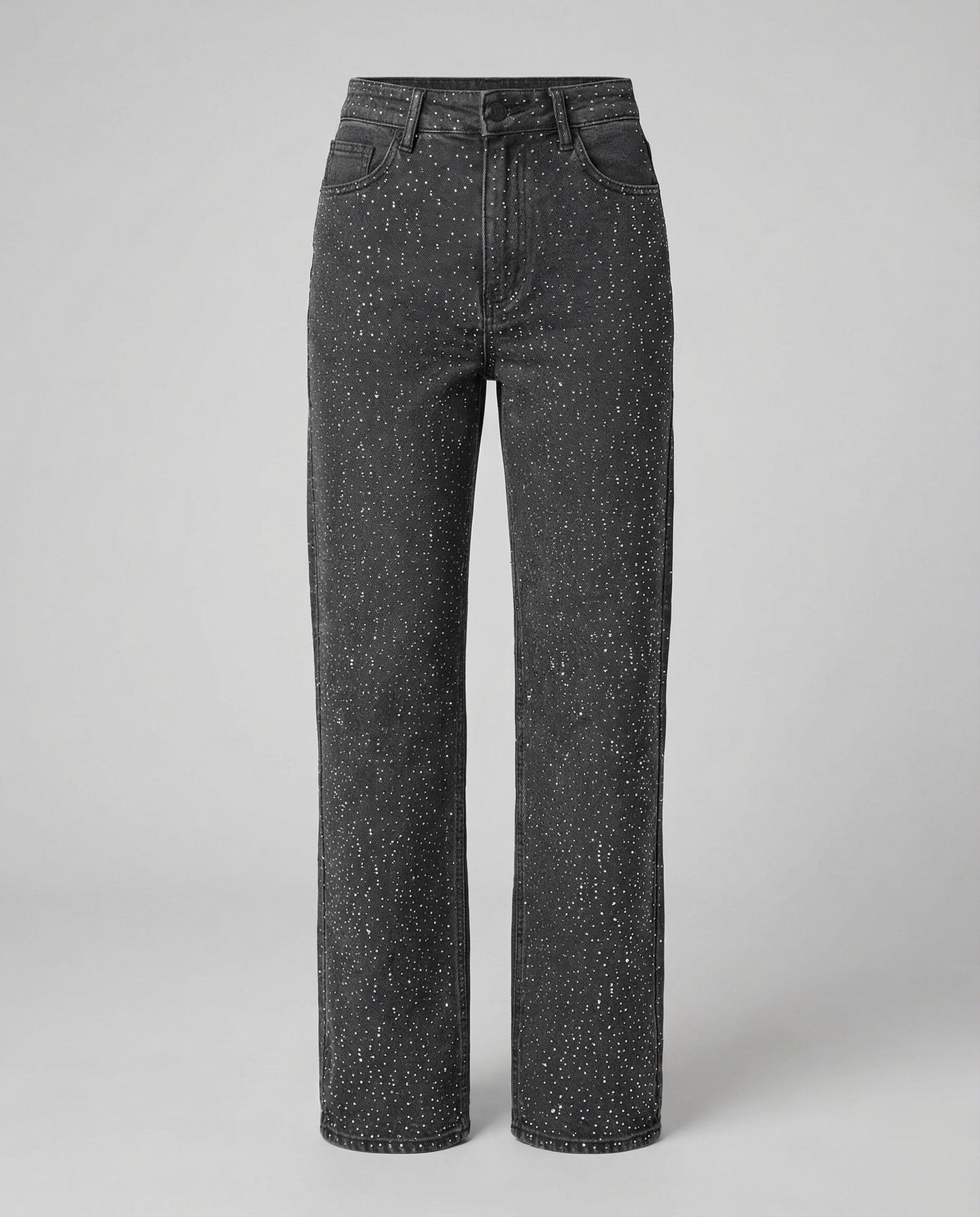 Femme Jean Taille Haute Coupe Droite avec Strass