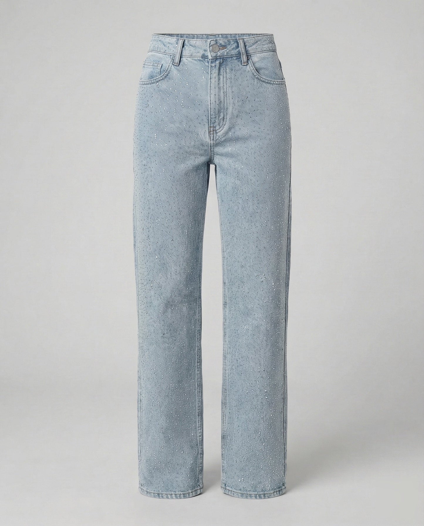 Femme Jean Taille Haute Coupe Droite avec Strass
