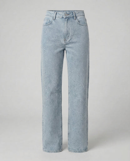 Femme Jean Taille Haute Coupe Droite avec Strass