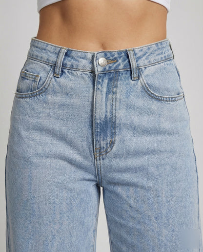 Femme Jean Taille Haute Large à Jambe Évasée et Délavé Vintage