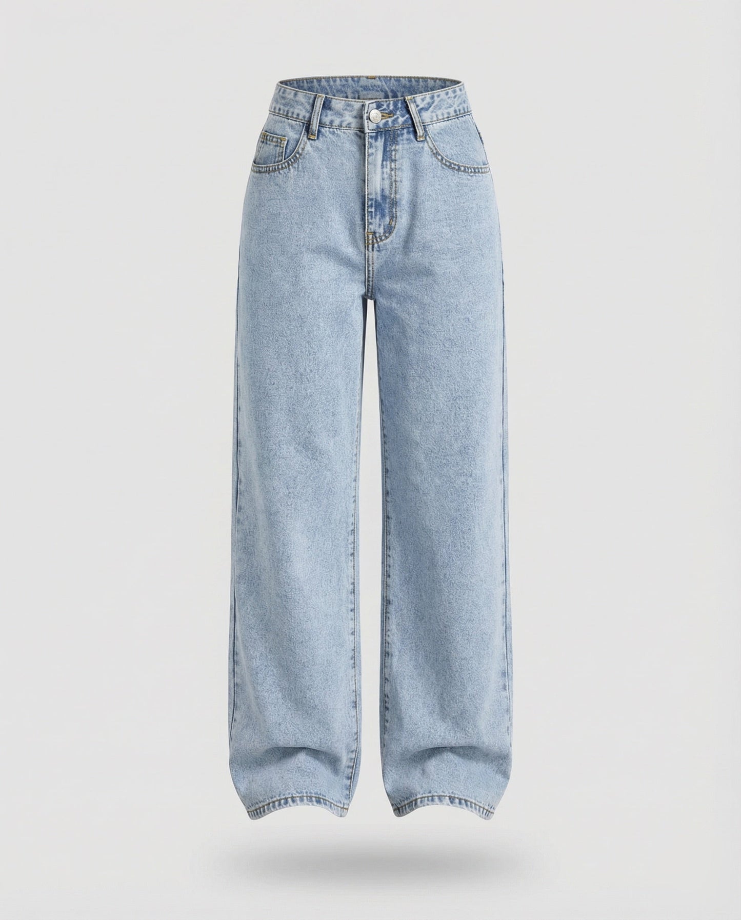 Femme Jean Taille Haute Large à Jambe Évasée et Délavé Vintage