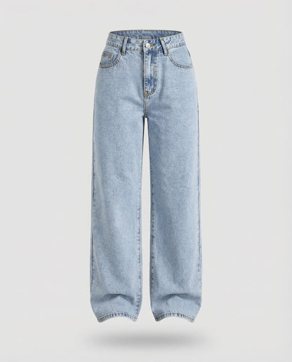 Femme Jean Taille Haute Large à Jambe Évasée et Délavé Vintage