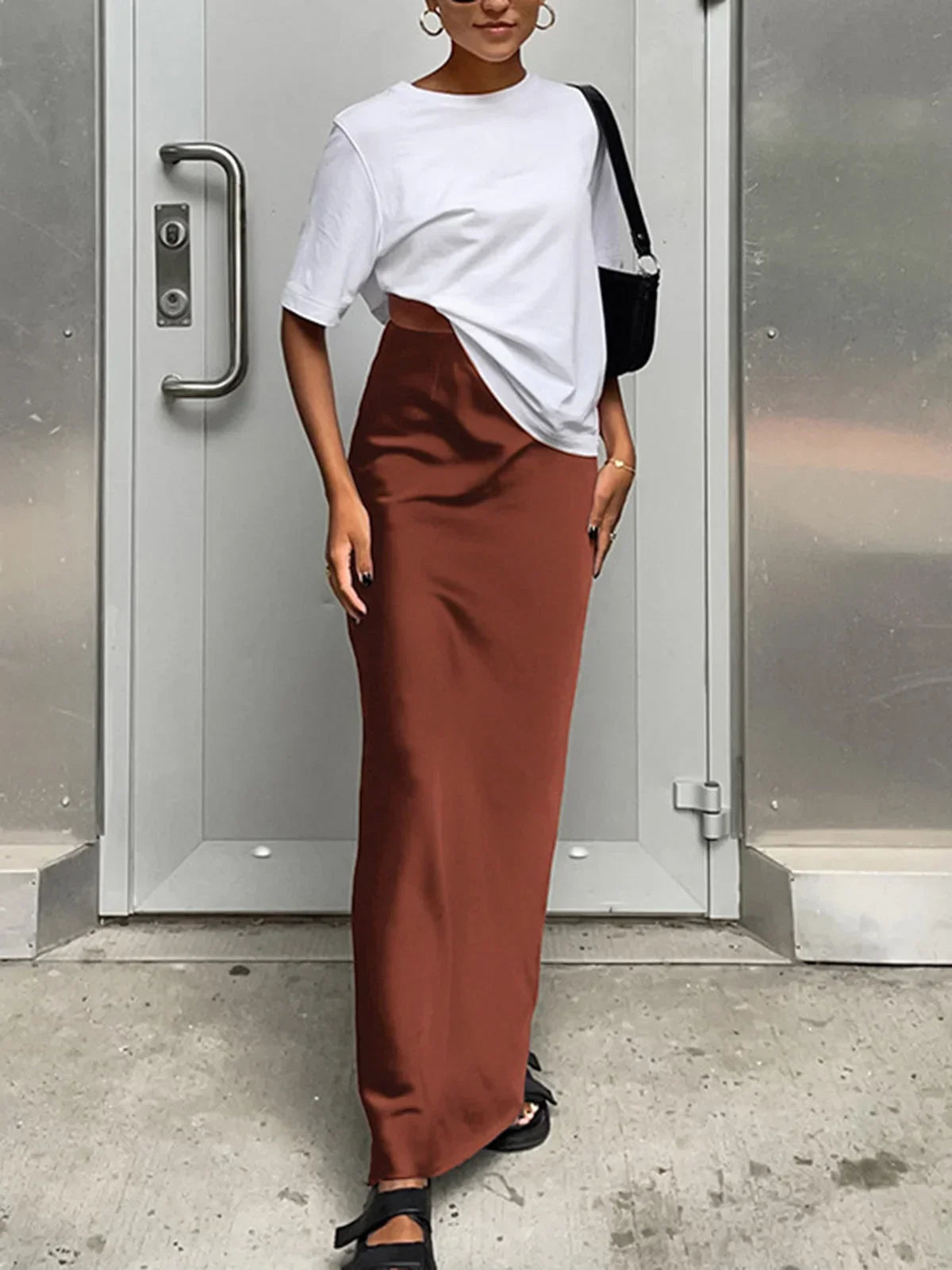 Femme Jupe Longue Taille Haute à Coupe Évasée