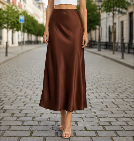 Femme Jupe Longue Taille Haute avec Fermeture Éclair dans le Dos