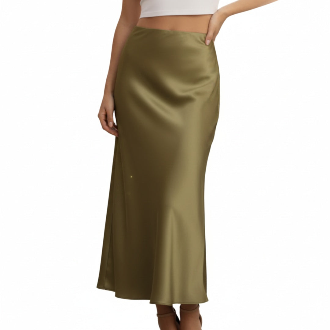 Femme Jupe Longue Taille Haute avec Fermeture Éclair dans le Dos