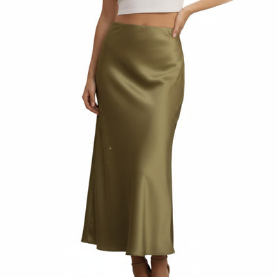 Femme Jupe Longue Taille Haute avec Fermeture Éclair dans le Dos