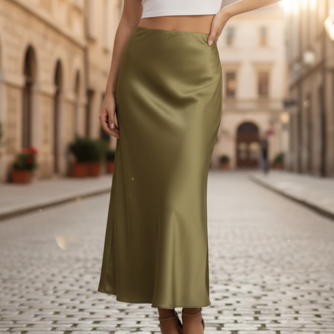Femme Jupe Longue Taille Haute avec Fermeture Éclair dans le Dos