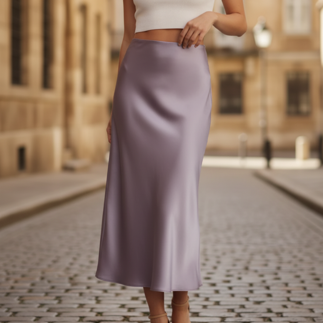 Femme Jupe Longue Taille Haute avec Fermeture Éclair dans le Dos