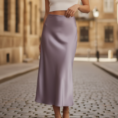 Femme Jupe Longue Taille Haute avec Fermeture Éclair dans le Dos