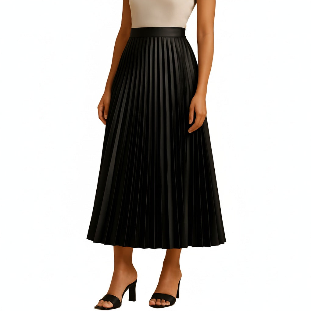 Femme Jupe Midi Plissée Taille Haute Silhouette A-line