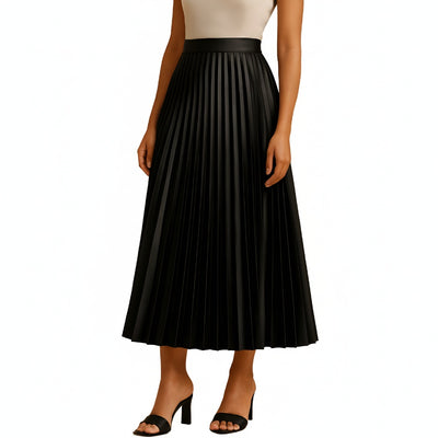 Femme Jupe Midi Plissée Taille Haute Silhouette A-line