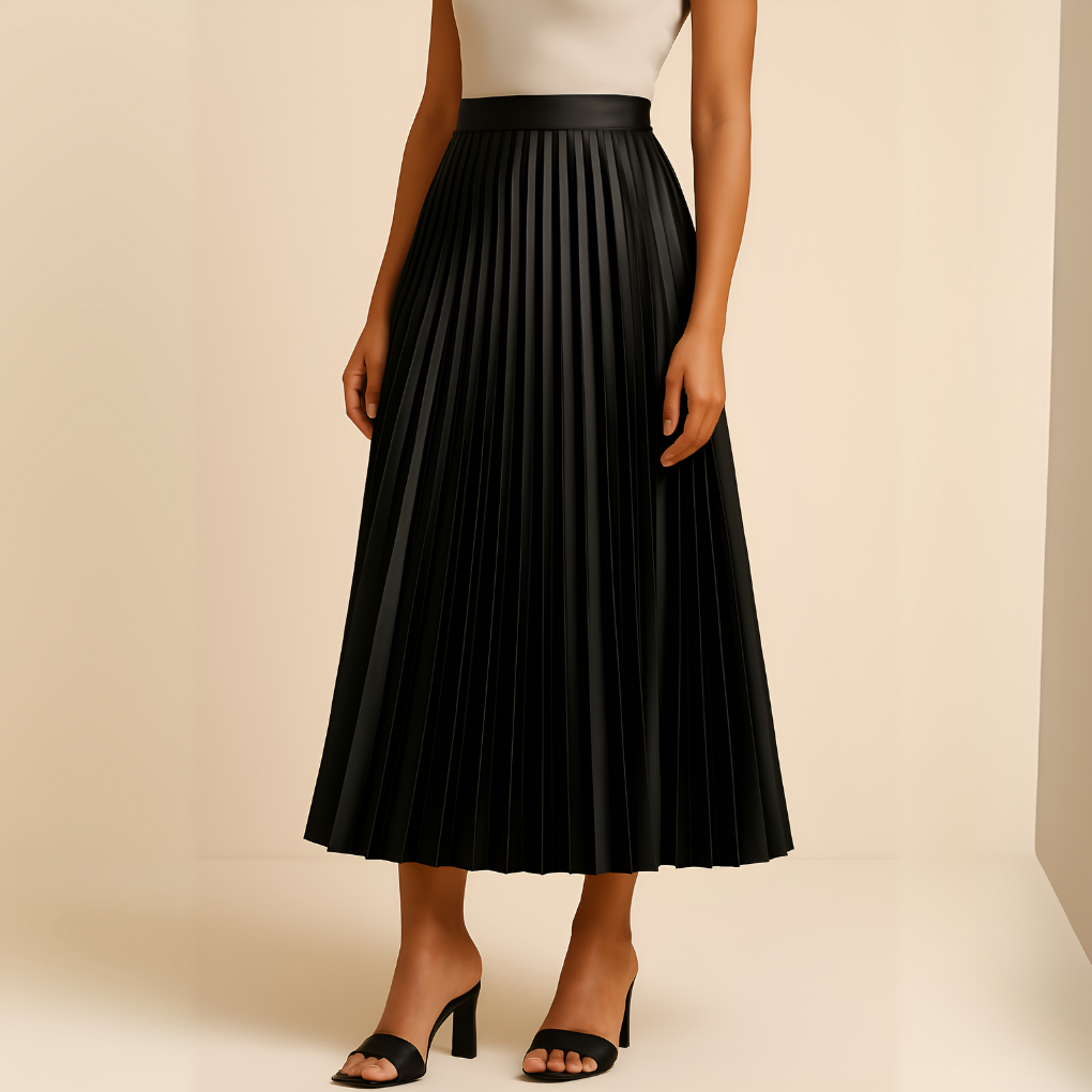 Femme Jupe Midi Plissée Taille Haute Silhouette A-line