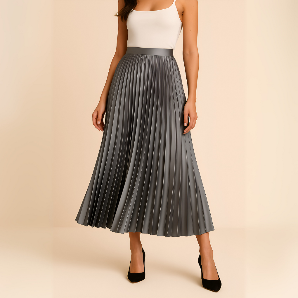 Femme Jupe Midi Plissée Taille Haute Silhouette A-line