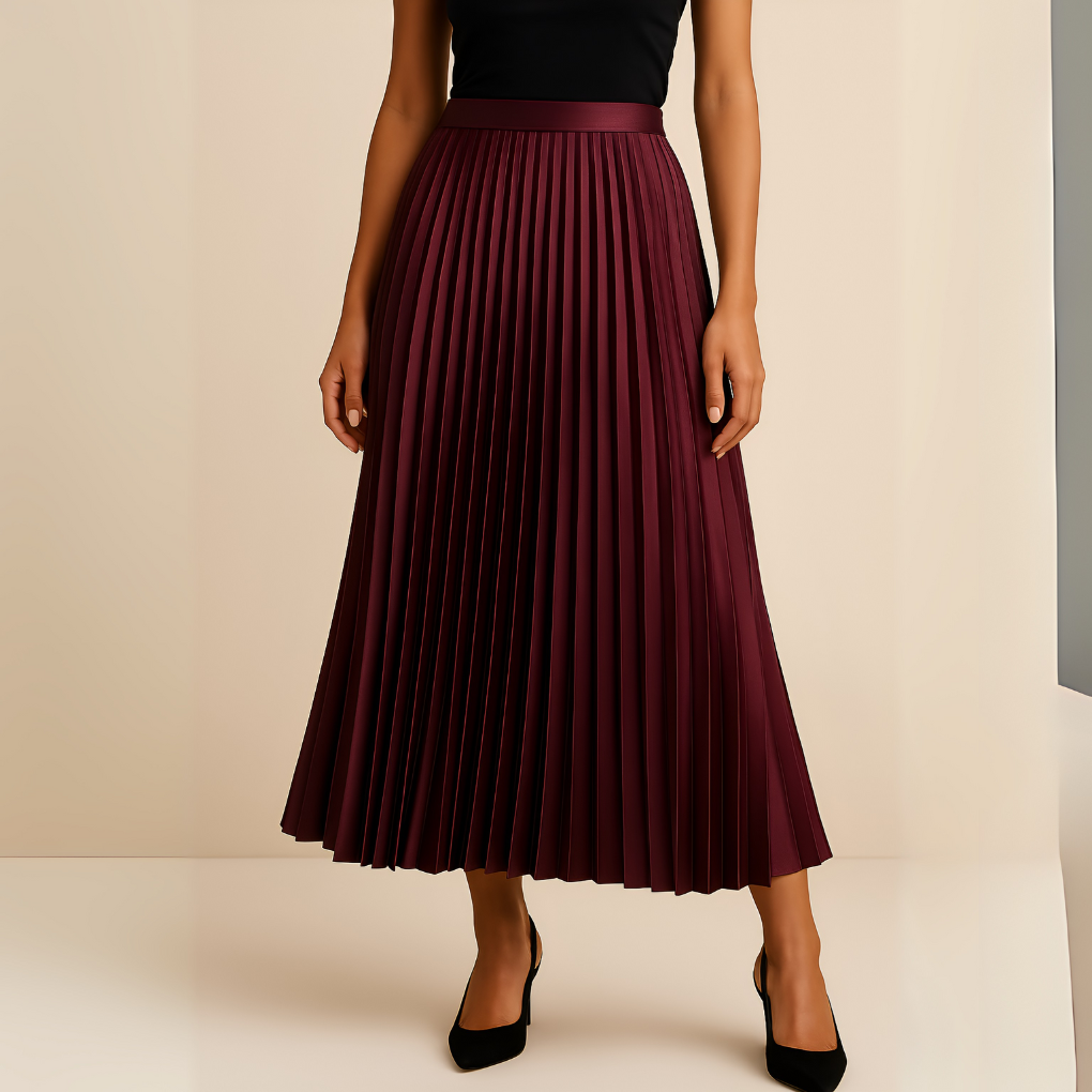 Femme Jupe Midi Plissée Taille Haute Silhouette A-line
