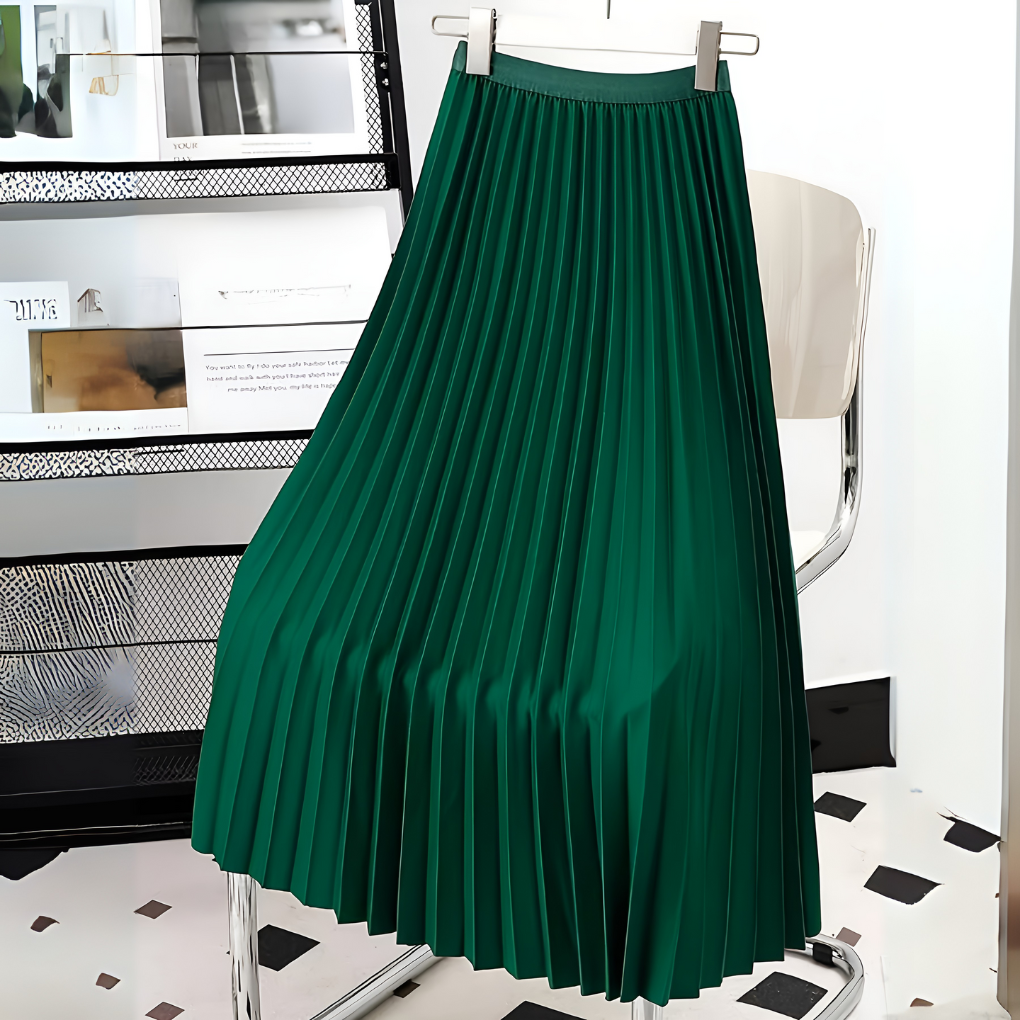 Femme Jupe Midi Plissée Taille Haute Silhouette A-line