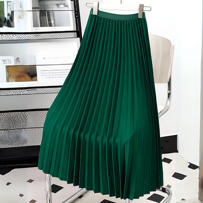 Femme Jupe Midi Plissée Taille Haute Silhouette A-line