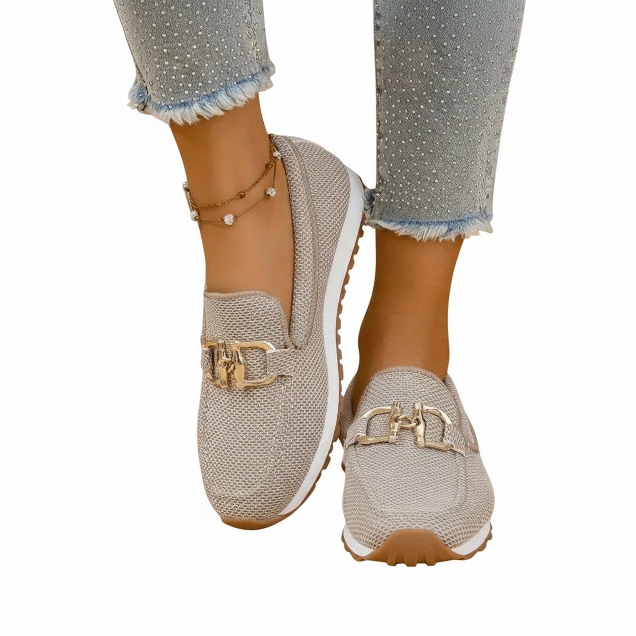 Femme Loafers à Enfiler avec Détail Doré et Semelle Plateforme