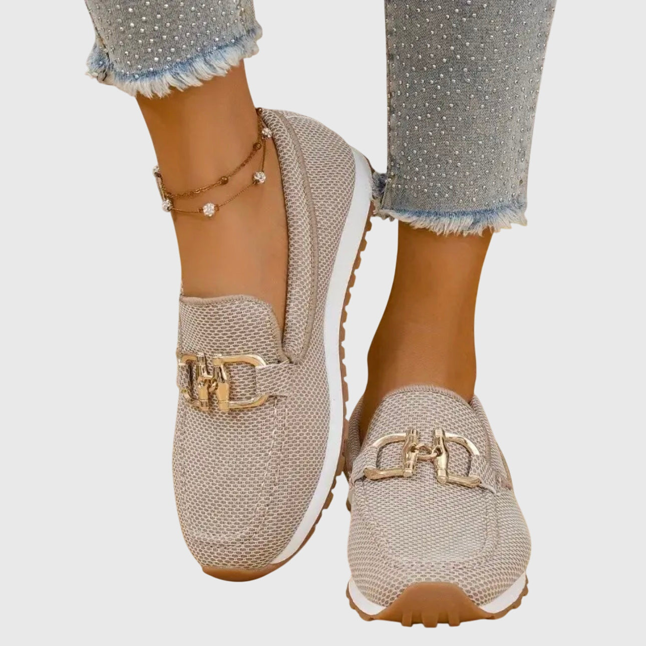 Femme Loafers à Enfiler avec Détail Doré et Semelle Plateforme
